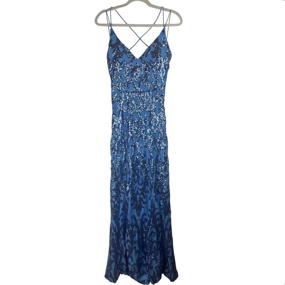 B. Darlin Blue Sequin Formal Dress Floor Length Exposed Back Size M - Picture 8 of 9